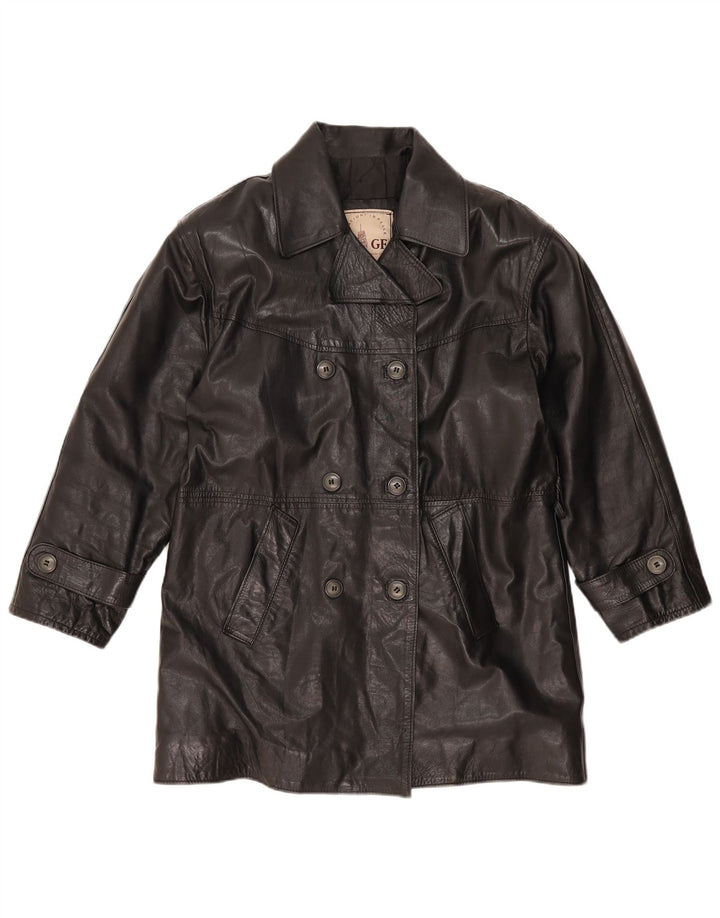 GF Abrigo de cuero extragrande con doble botonadura para mujer UK 10 Small Black Leather