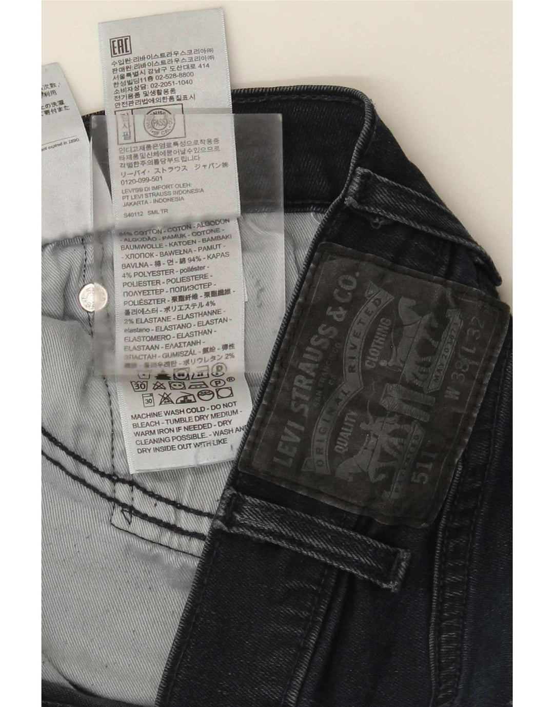 Levi's Hombre 511 Slim Jeans W38 L32 Algodón Azul