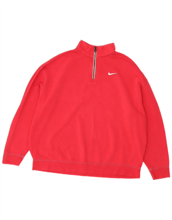 Nike - Sudadera extragrande con cuello y cremallera para mujer, talla 40, algodón rosa mediano