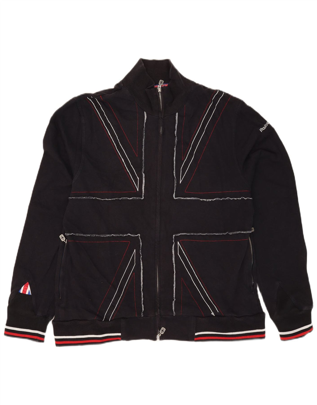 Reebok Hombre Chándal Top Chaqueta XL Azul Marino Rayas Algodón