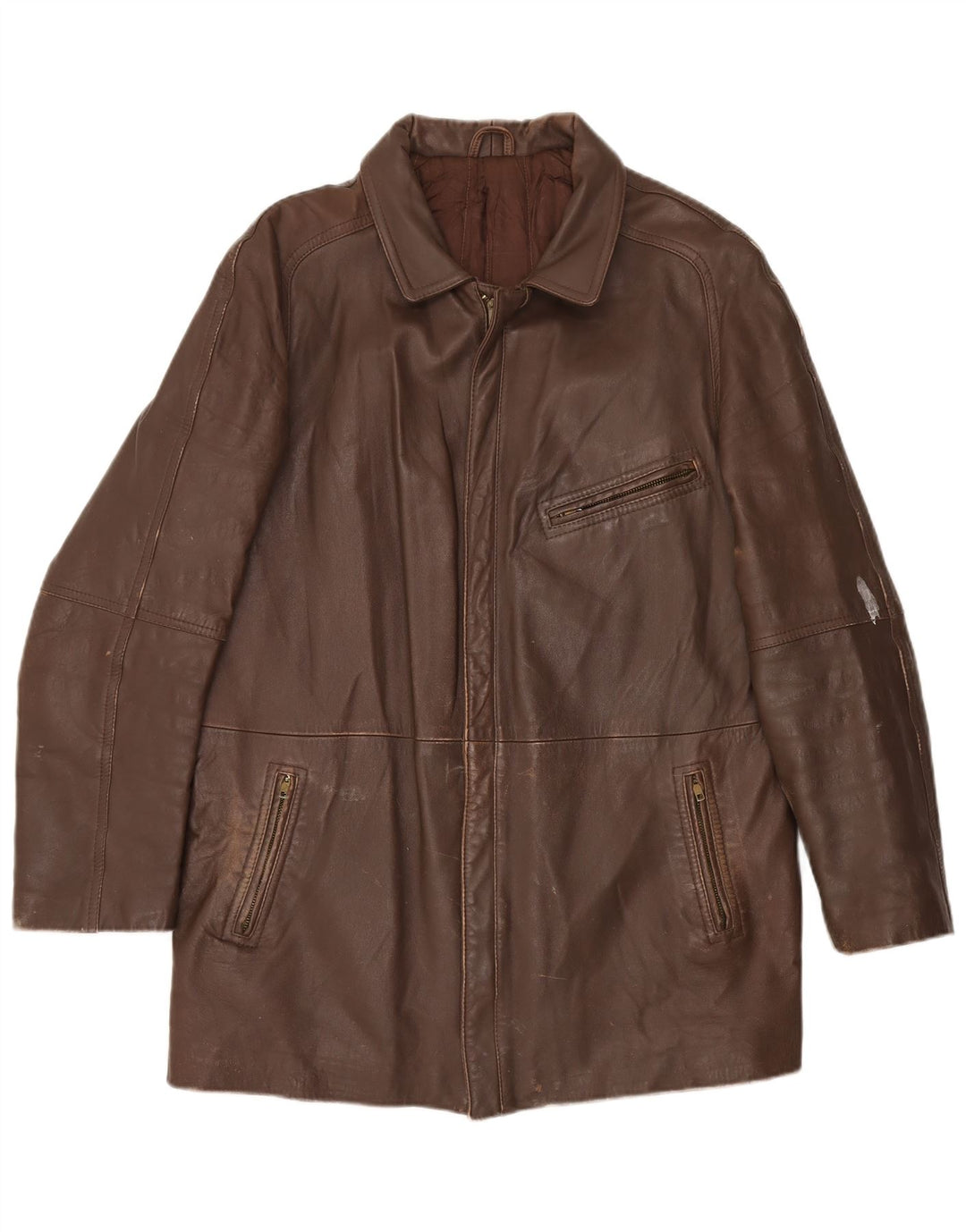Chaqueta de cuero vintage para hombre IT 52 XL cuero marrón