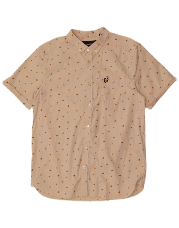 Lyle & Scott Camisa de manga corta para hombre de algodón con lunares beige grande