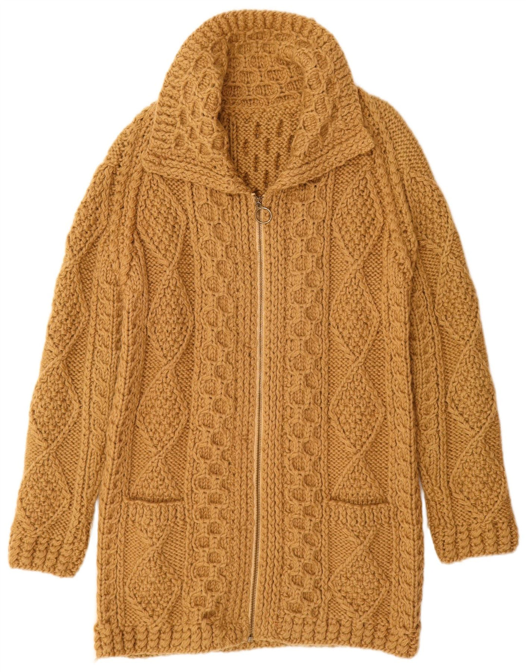 Vintage mujer longline cardigan suéter Reino Unido 12 beige medio