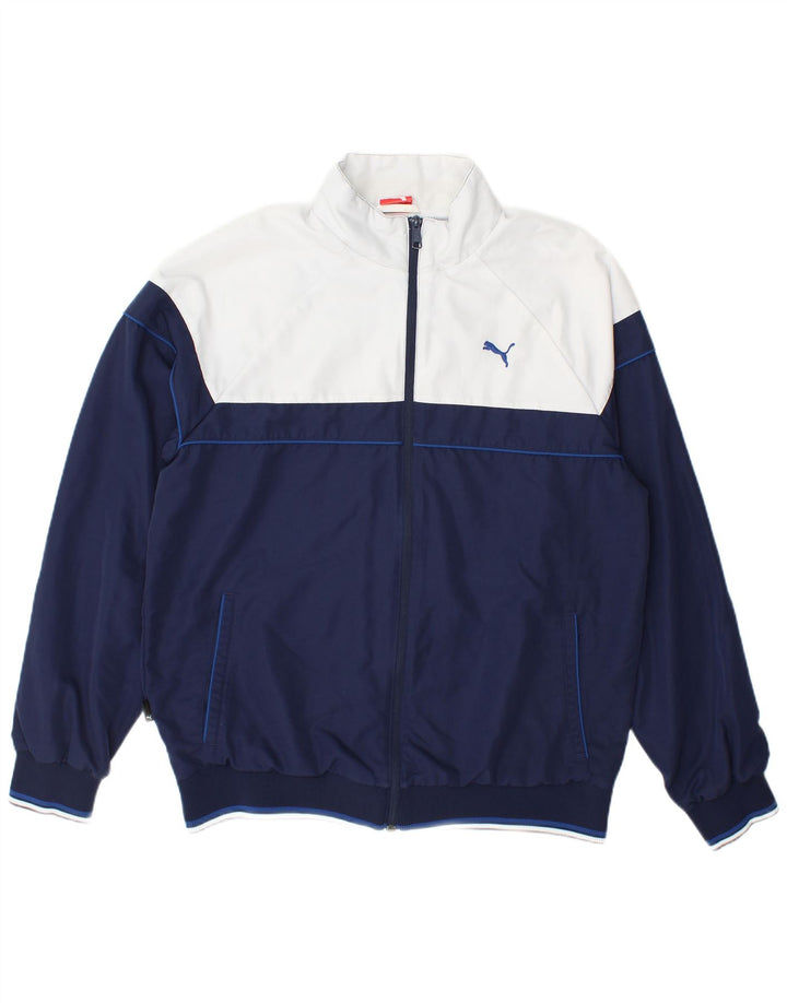 Puma Chaqueta de chándal para hombre, talla grande, poliéster con bloques de color azul marino