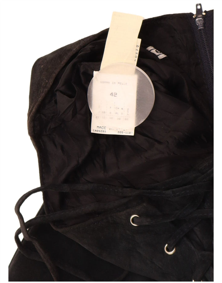 VINTAGE Mujer Ante Maxi Falda Reino Unido 10 Pequeño W26 Cuero Negro