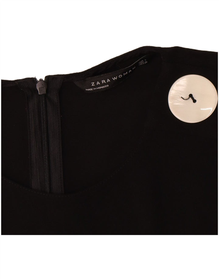 Zara Mujer Blusa Manga 3/4 Top UK 46 Grande Poliéster Negro