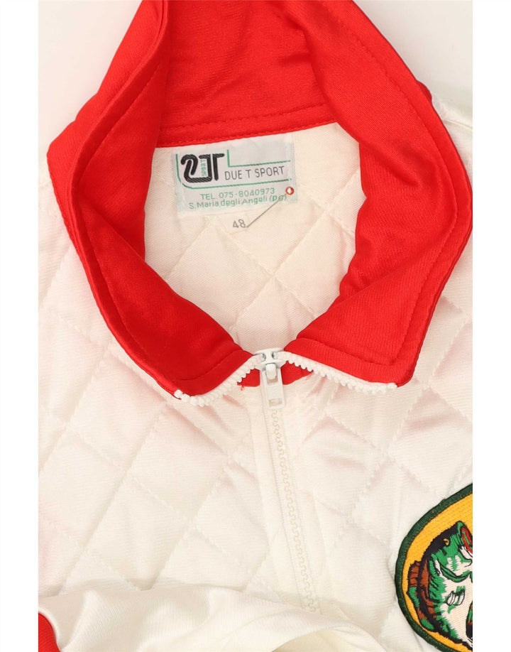 Vintage hombres gráfico chándal top chaqueta IT 48 medio blanco colorblock