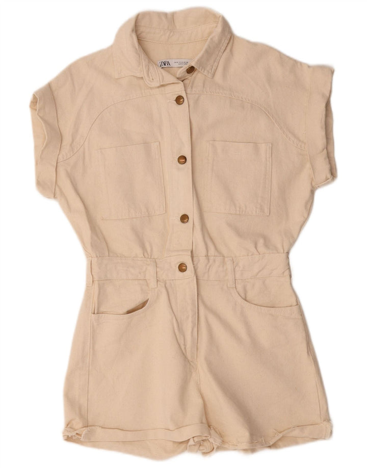 Zara Mujer Mono Corto De Mezclilla UK 44 Algodón Beige Medio