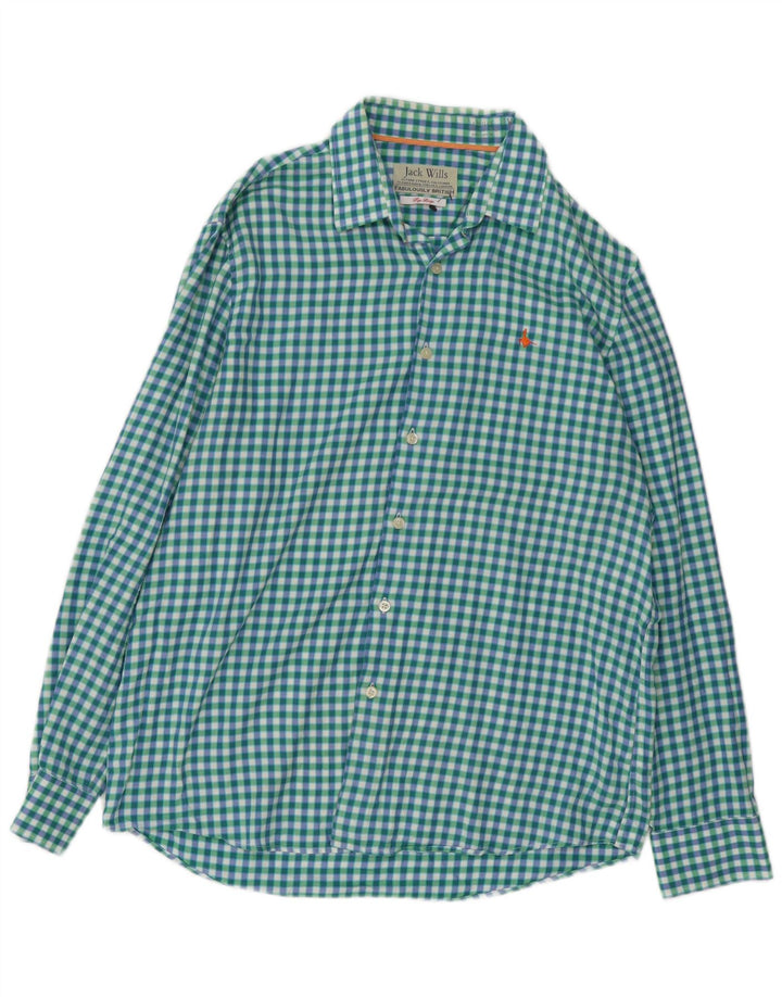 JACK WILLS Camisa para hombre de algodón a cuadros verde grande