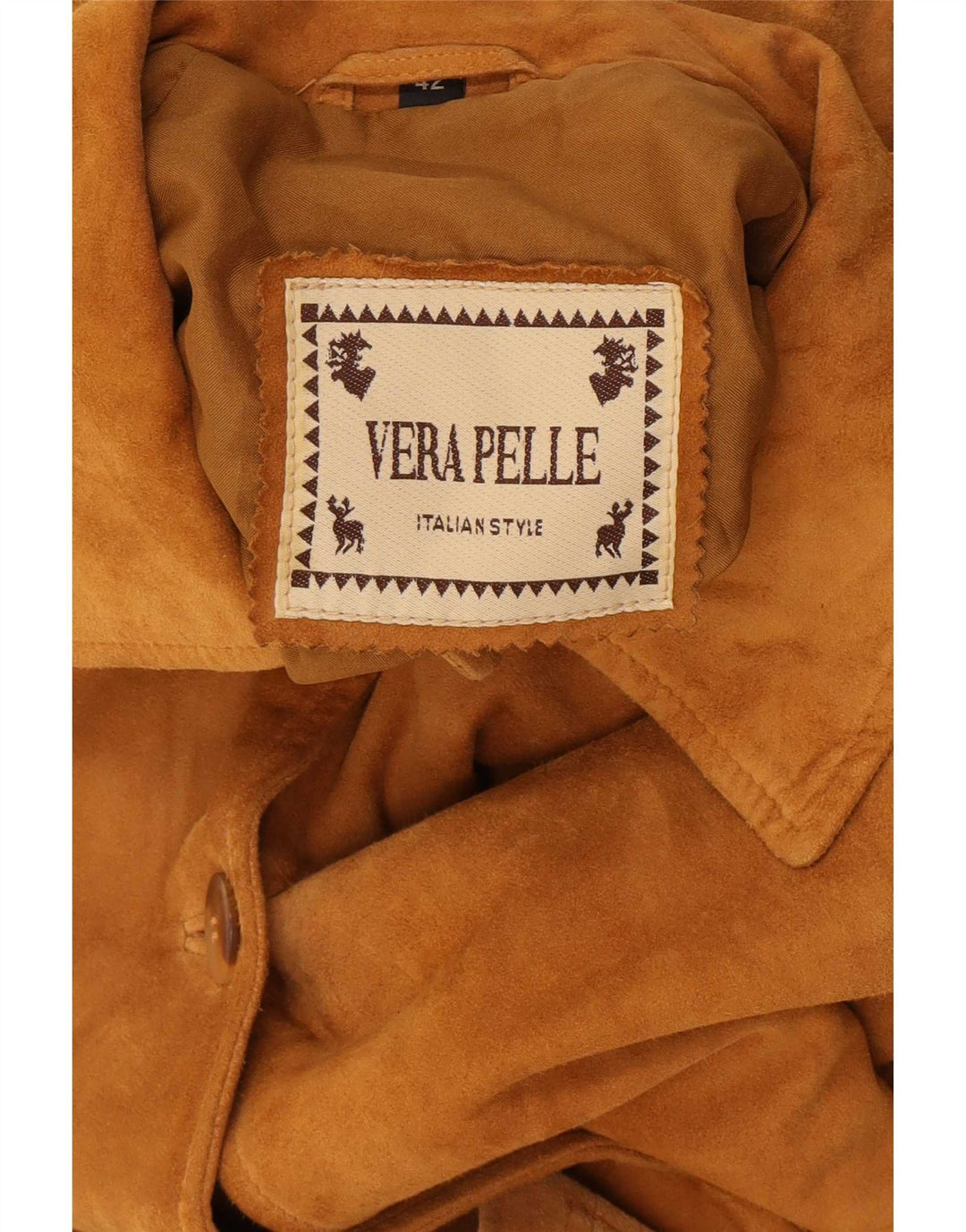 Vintage mujer abrigo de ante de gran tamaño IT 42 cuero beige medio