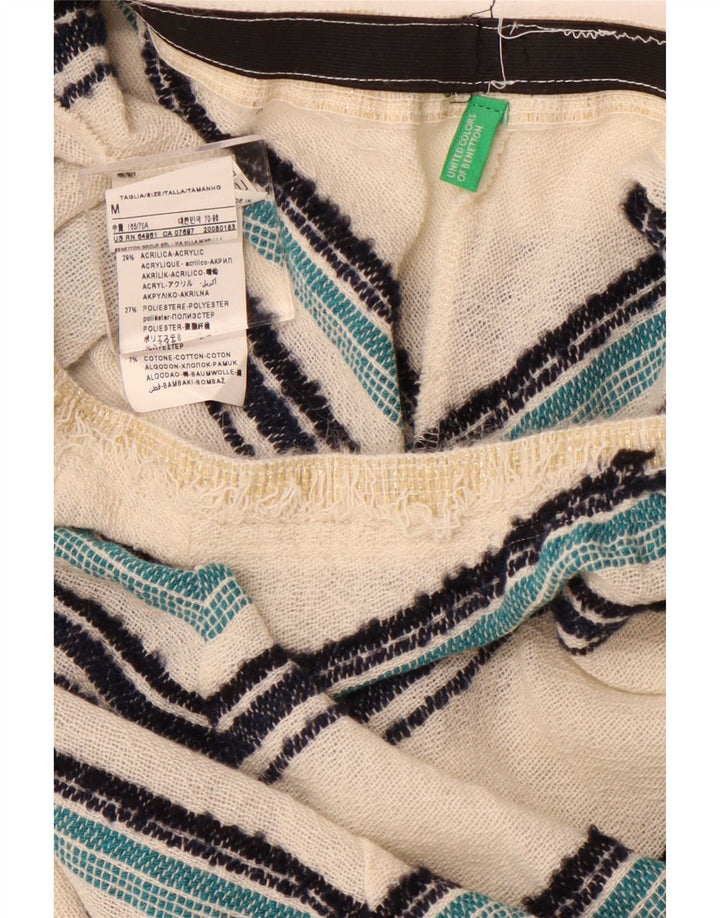 BENETTON Falda Acampanada de Cintura Alta para Mujer Mediana W28 Lana Chevron Blanco Roto