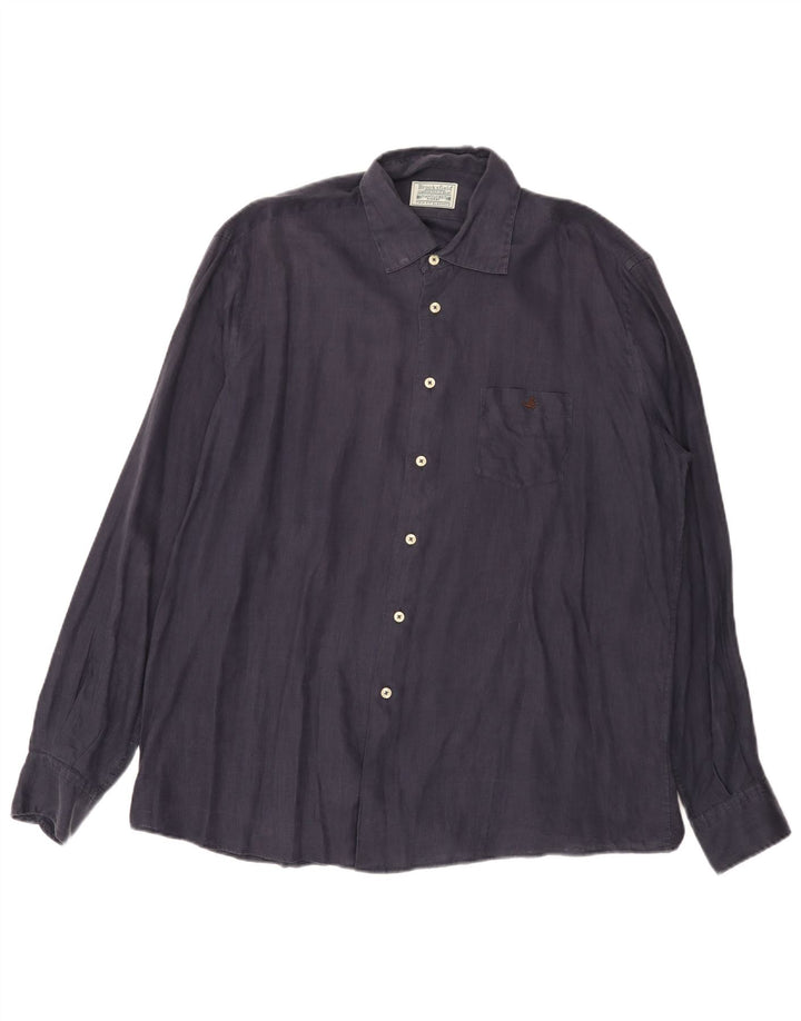 Camisa Brooksfield para hombre talla 43 grande lino azul marino