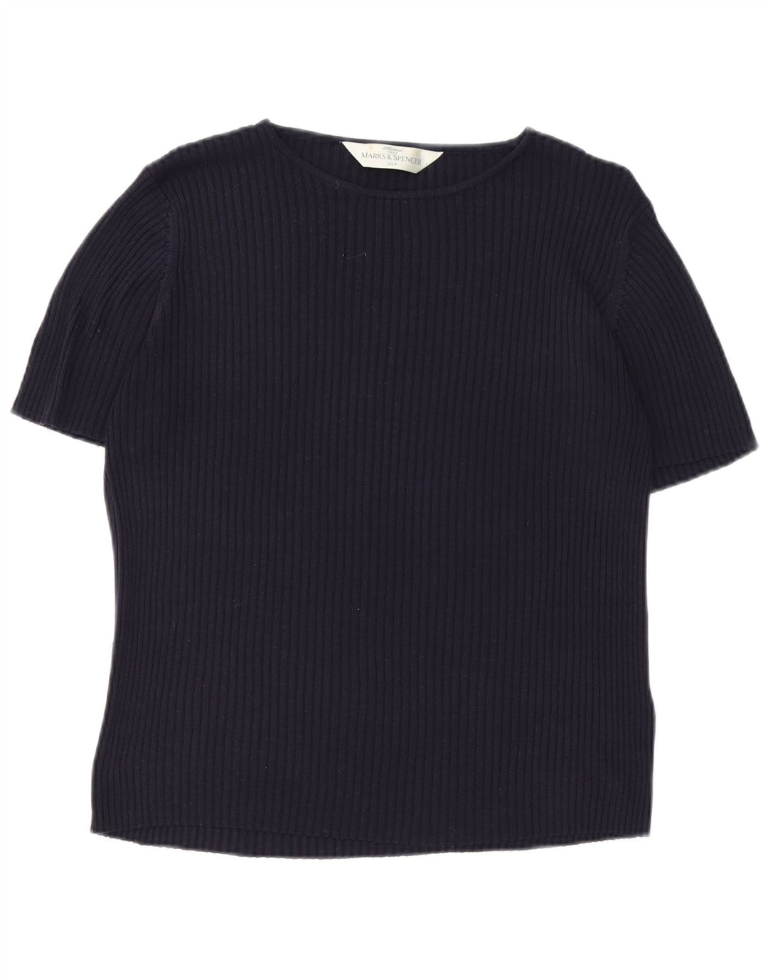 Marks & Spencer Blusa para Mujer Top UK 20 2XL Azul Marino Seda Clásico