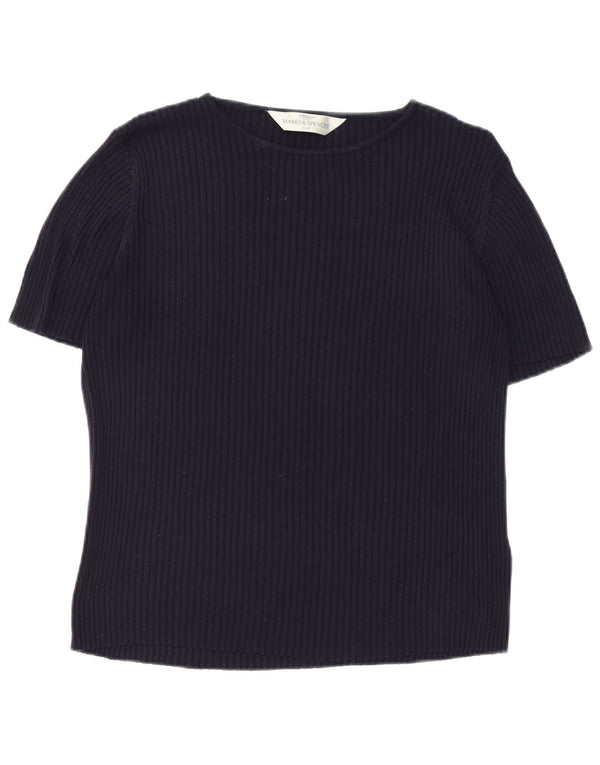 Marks & Spencer Blusa para Mujer Top UK 20 2XL Azul Marino Seda Clásico