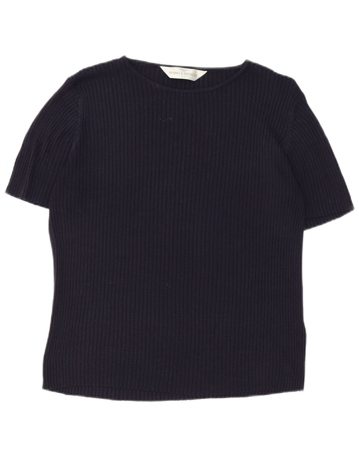 Marks & Spencer Blusa para Mujer Top UK 20 2XL Azul Marino Seda Clásico