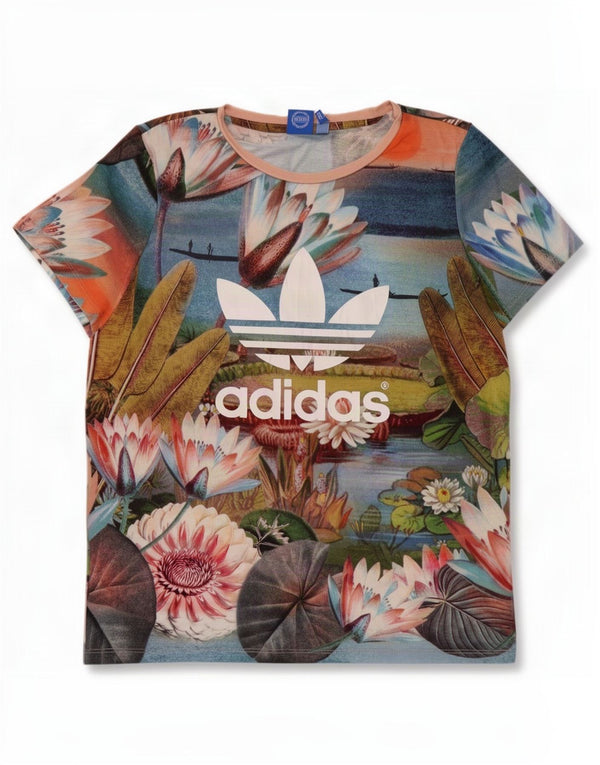 Adidas Camiseta gráfica para mujer Top UK 12 Medium Multicolor Floral