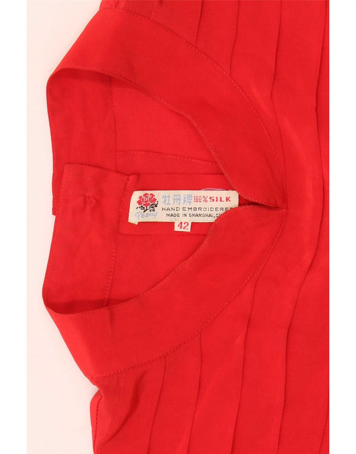 Vintage mujer camisa blusa EU 42 seda roja grande