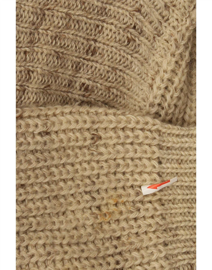 Vintage hombres chal cuello jersey suéter grande beige rayas