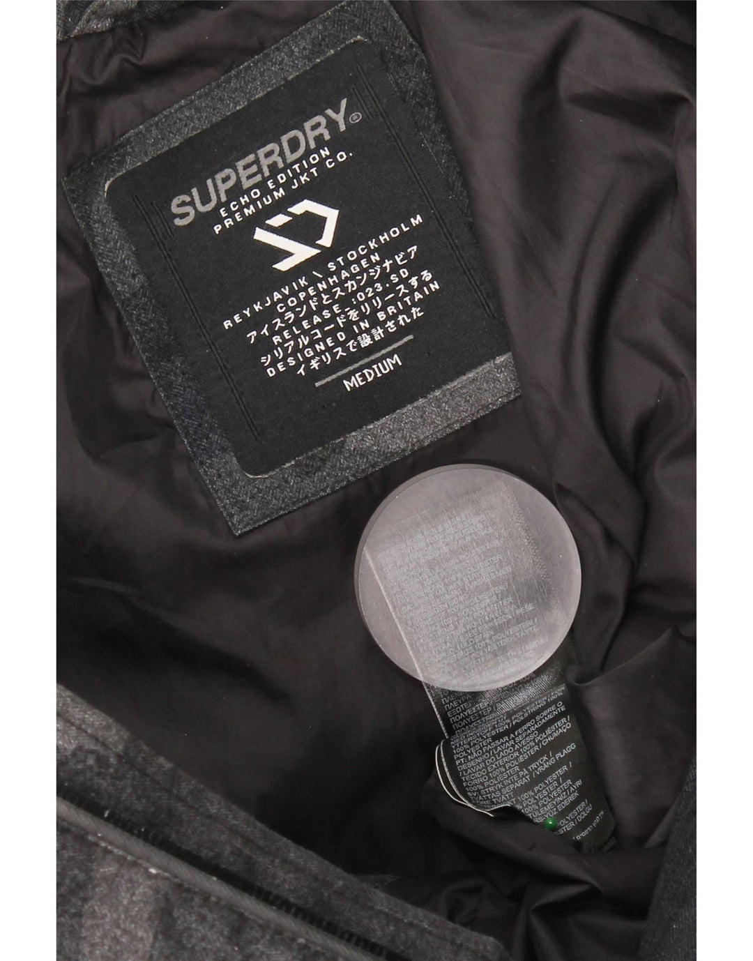 Superdry Chaqueta acolchada con capucha para hombre, talla 38, poliéster de camuflaje negro mediano