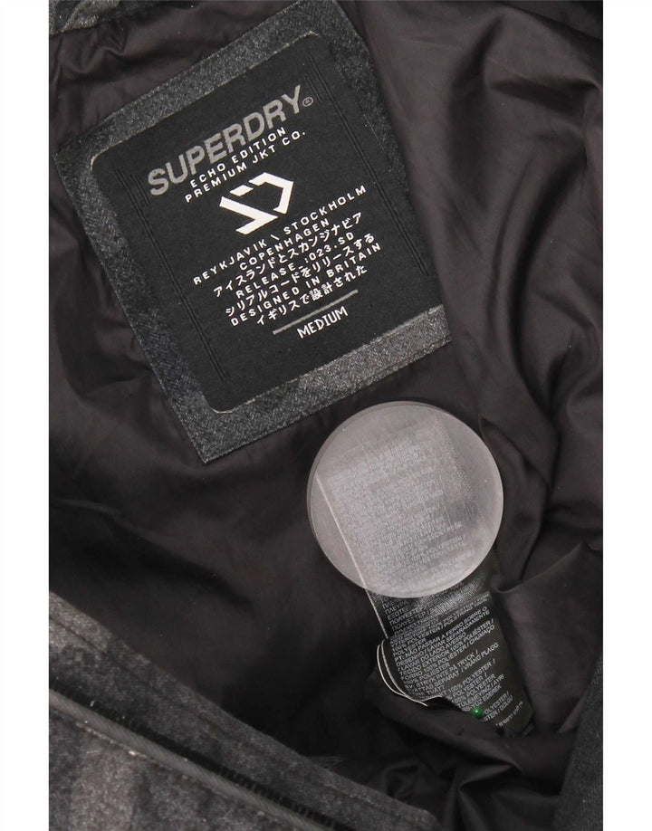 Superdry Chaqueta acolchada con capucha para hombre, talla 38, poliéster de camuflaje negro mediano