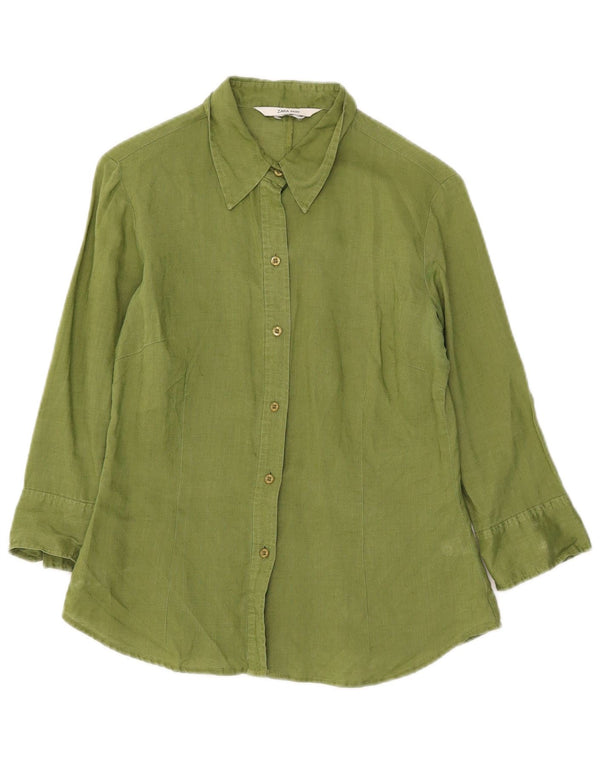 Zara Mujer Camisa Manga 3/4 UK 10 Small Verde