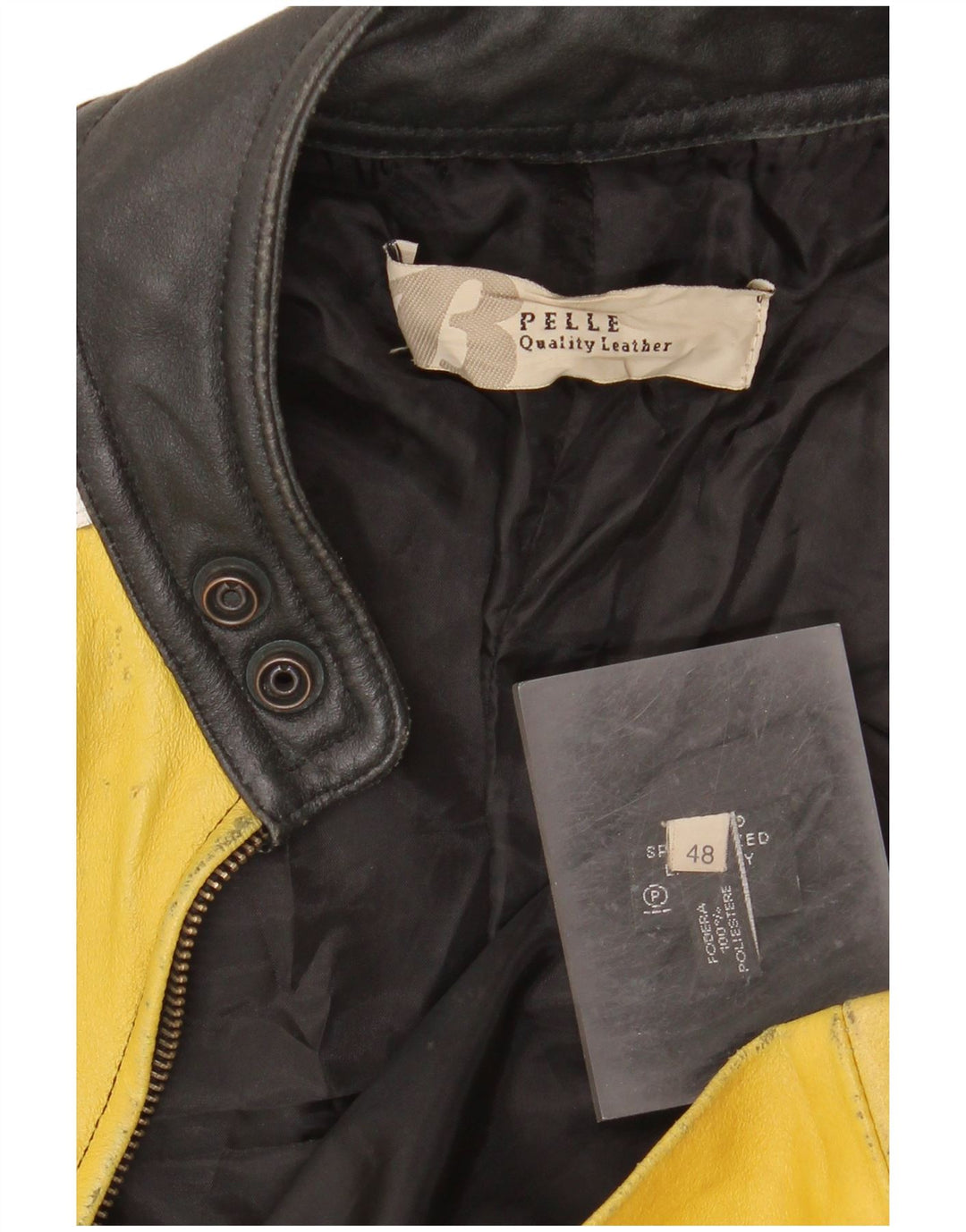 VINTAGE Chaqueta Racer de cuero para hombre IT 48 Cuero en bloque de color negro medio