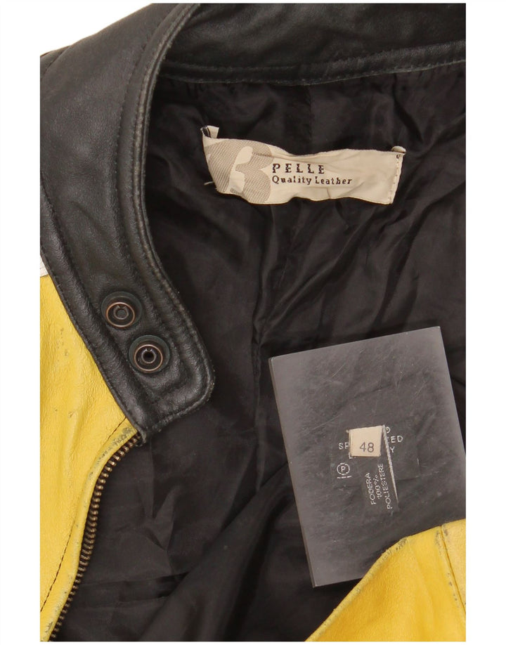 VINTAGE Chaqueta Racer de cuero para hombre IT 48 Cuero en bloque de color negro medio