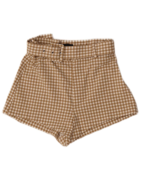 Zara Mujer Pantalones Cortos De Cintura Alta XS W24 Beige Gingham