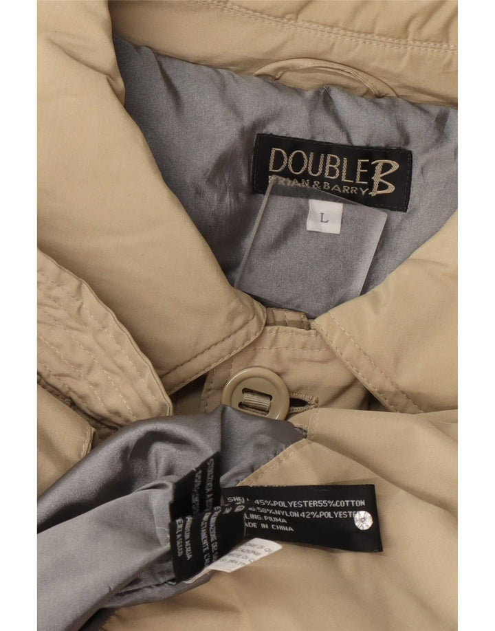 Vintage hombres acolchado abrigo Reino Unido 40 poliéster beige grande