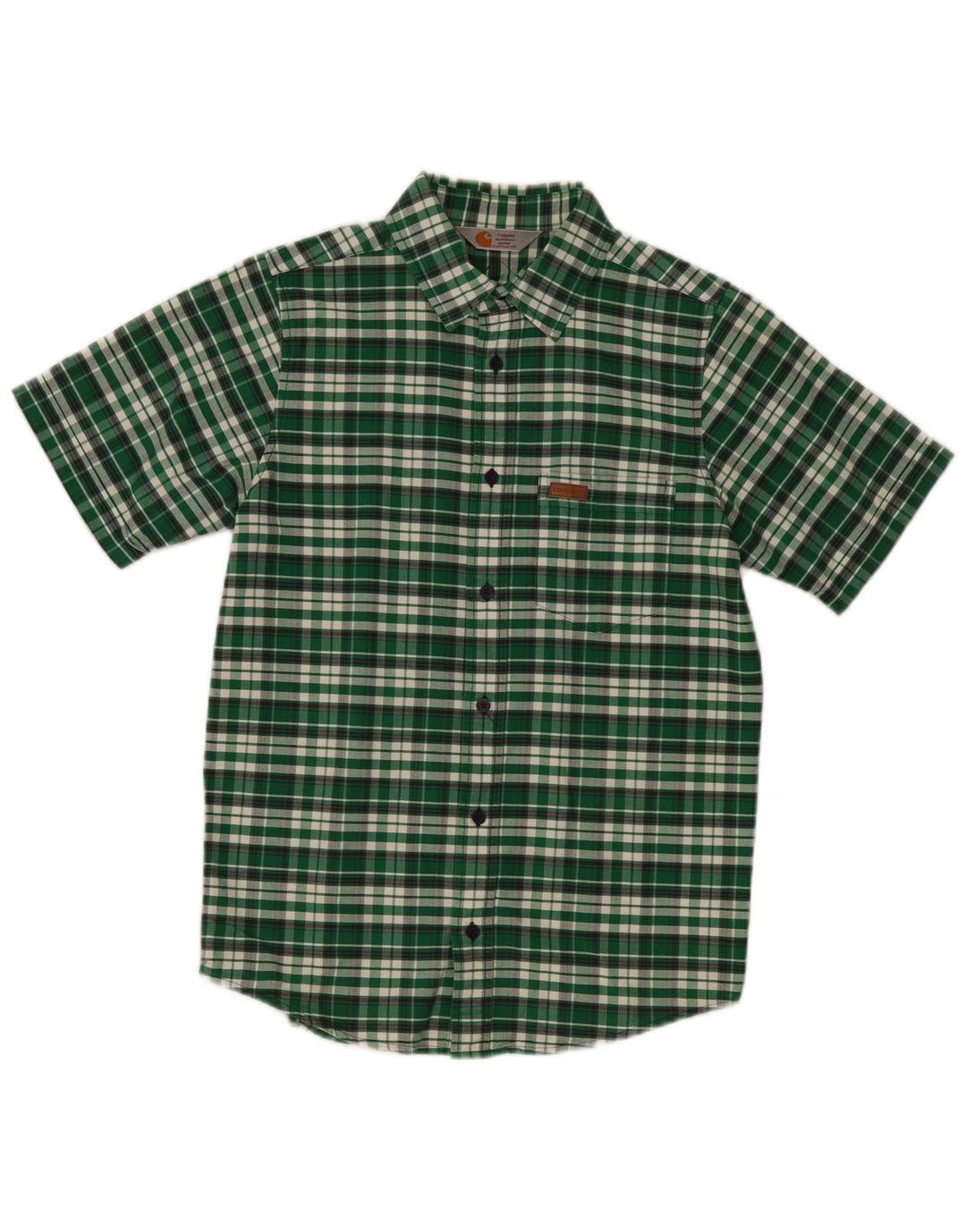 CARHARTT Camisa de manga corta para hombre de algodón a cuadros verdes pequeños