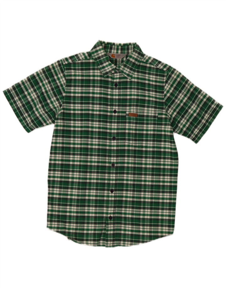 CARHARTT Camisa de manga corta para hombre de algodón a cuadros verdes pequeños