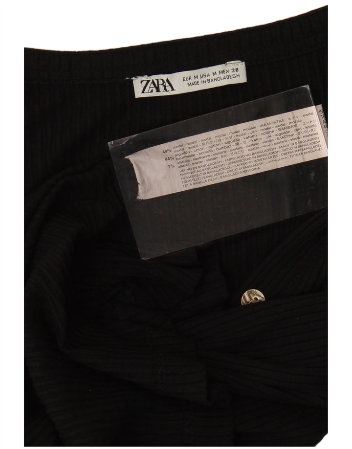 Zara Mujer Top Manga Larga UK 42 Medium Negro Modal