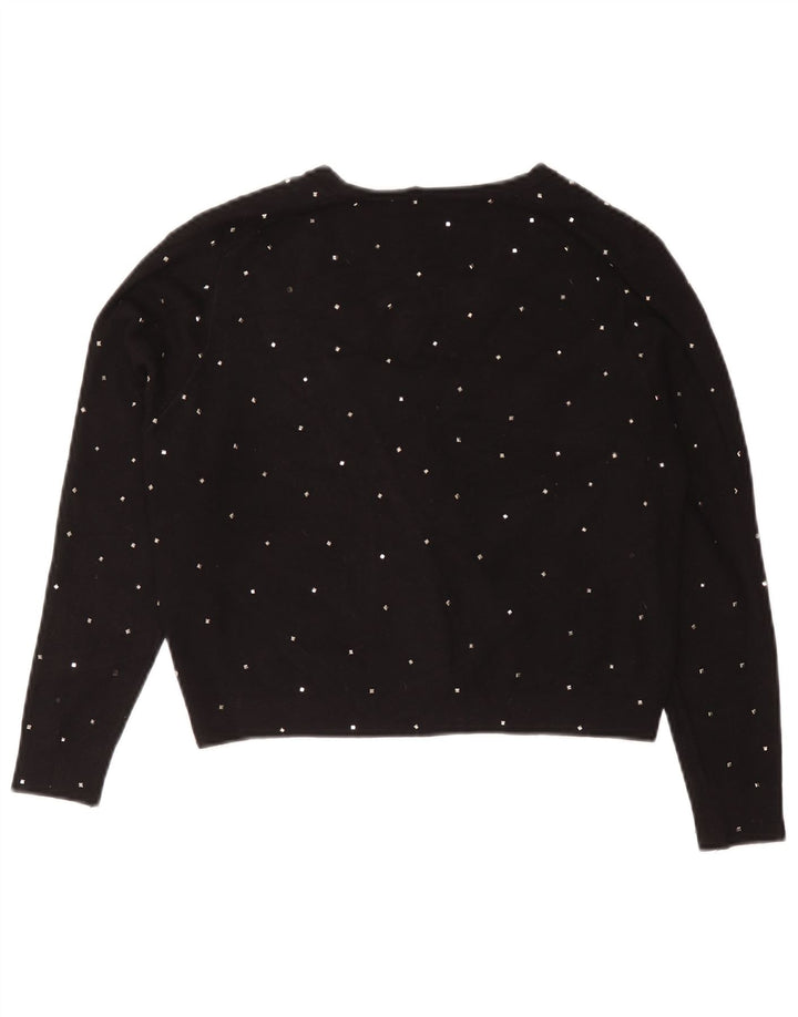 Zara Mujer Bolero Jumper UK 12 Medium Viscosa Negra Manchada