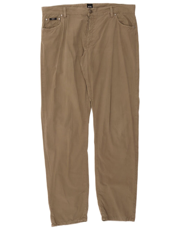 Hugo Boss Mens Montana Poplin Slim Casual Pantalones W40 L34 Algodón Caqui