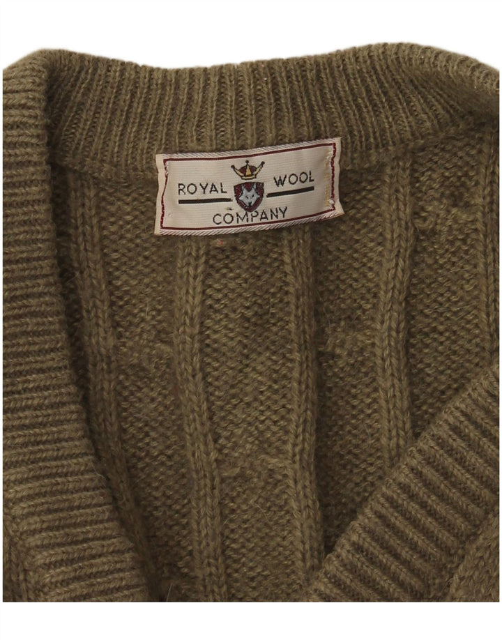 Vintage hombres Cardigan suéter grande caqui