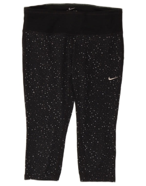 Nike Dri Fit Capri Leggings para mujer UK 10 Pequeño Negro Geométrico Poliéster