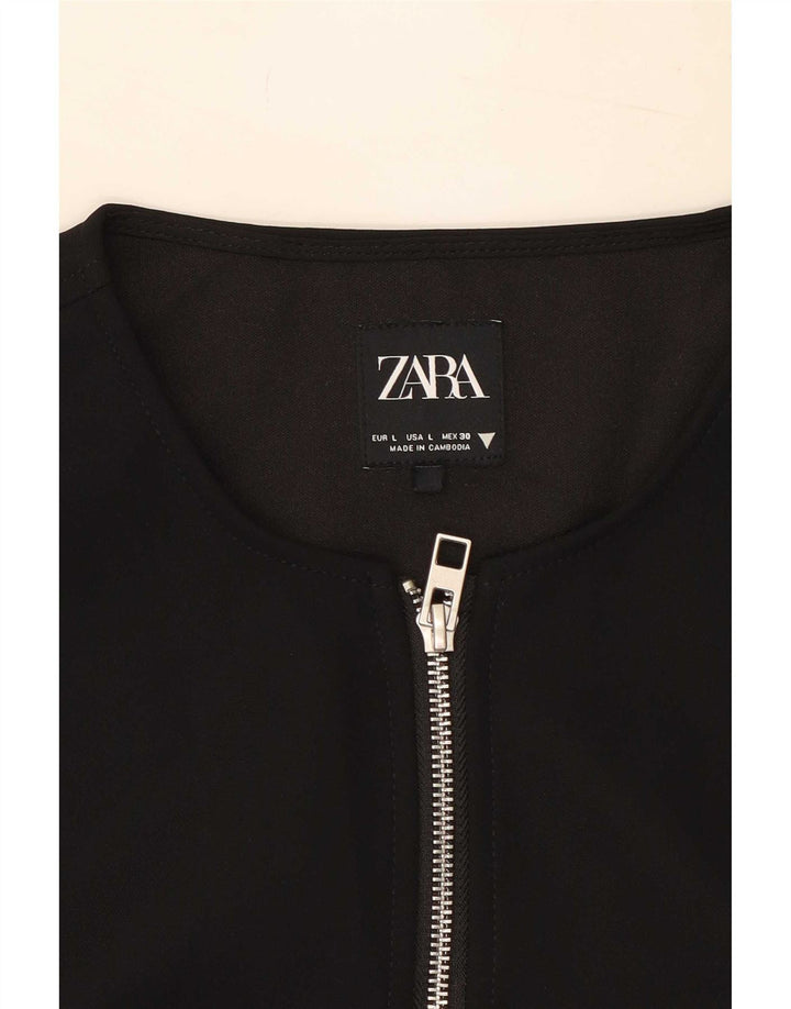 Zara Mujer Crop Chaleco UK 46 Grande Poliéster Negro