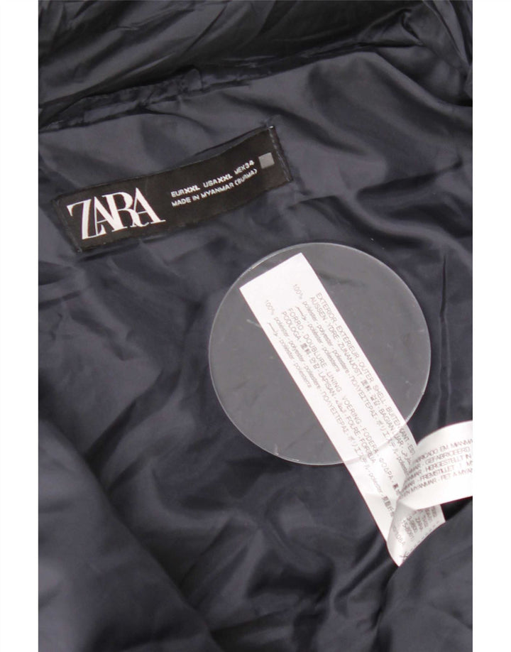 Zara Mujer Crop Chaqueta Acolchada Con Capucha UK 20 2XL Azul Marino Poliéster