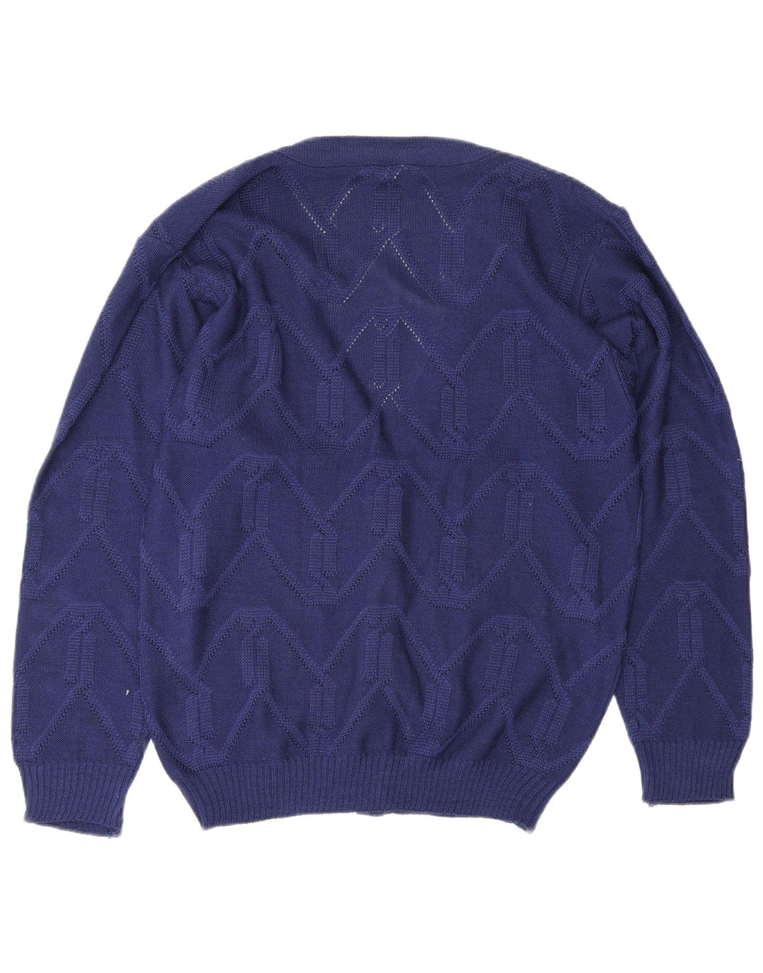 Vintage mujer Cardigan suéter UE 38/40 azul medio Chevron poliacrílico