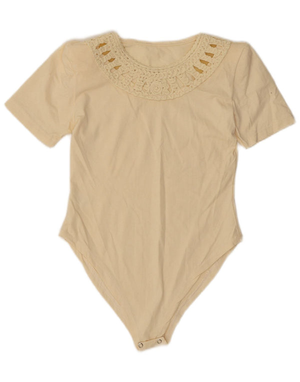 Vintage mujer body UK 10 pequeño algodón beige