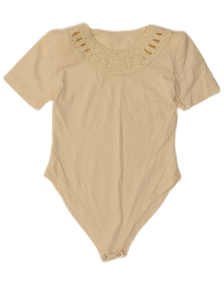 Vintage mujer body UK 10 pequeño algodón beige