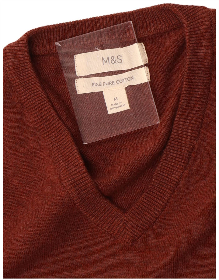 Marks & Spencer Suéter con Cuello en V para Hombre Algodón Granate Medio