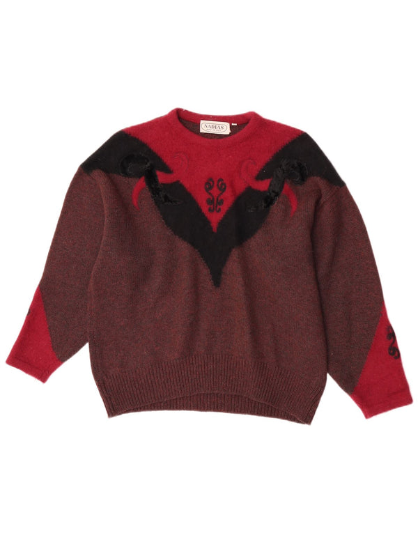Vintage Womens Crew Neck Jumper Sweater IT 46 Large Burgundy Colourblock