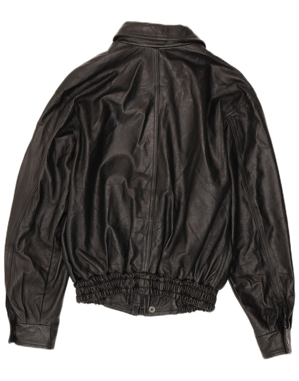 VINTAGE Chaqueta de cuero para hombre Reino Unido 36 Pequeño cuero negro