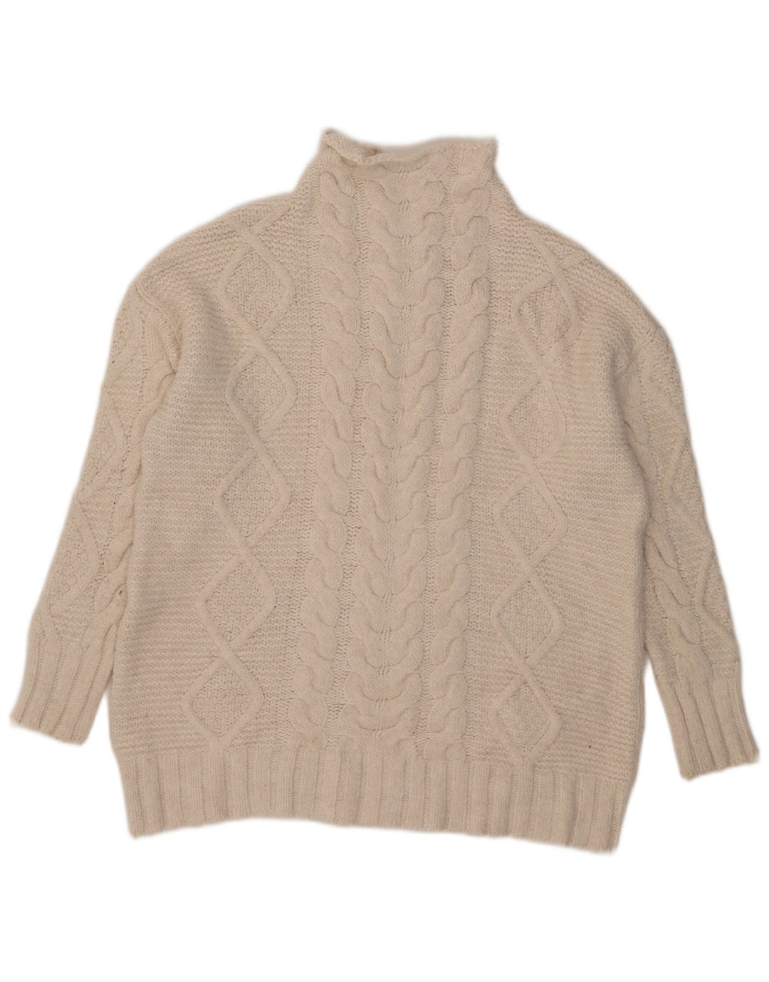 Zara Mujer Suéter De Cuello Alto De Gran Tamaño UK 40 Acrílico Blanco Mediano