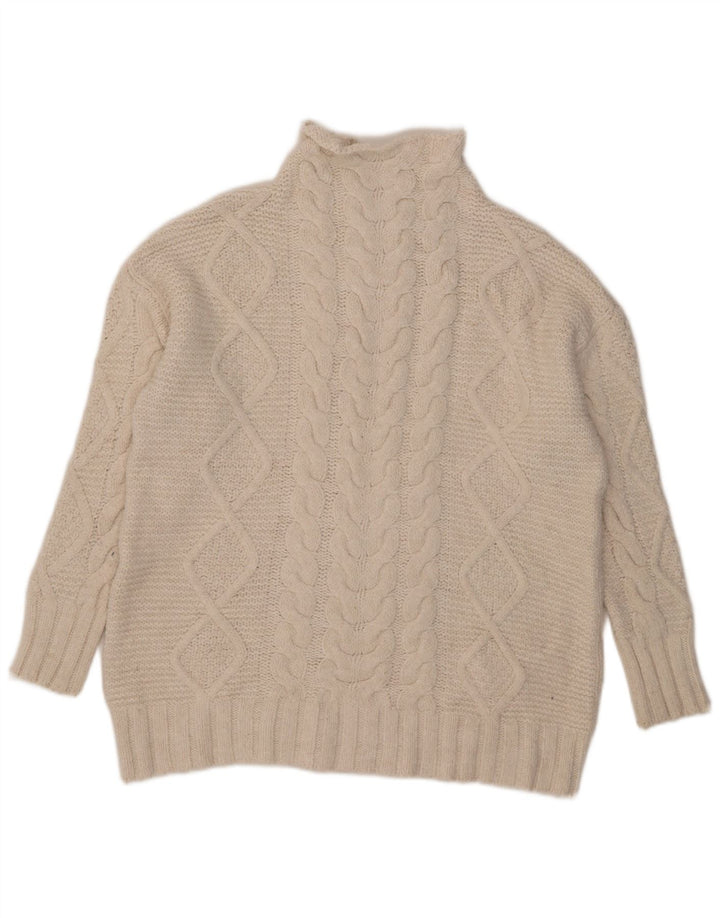 Zara Mujer Suéter De Cuello Alto De Gran Tamaño UK 40 Acrílico Blanco Mediano