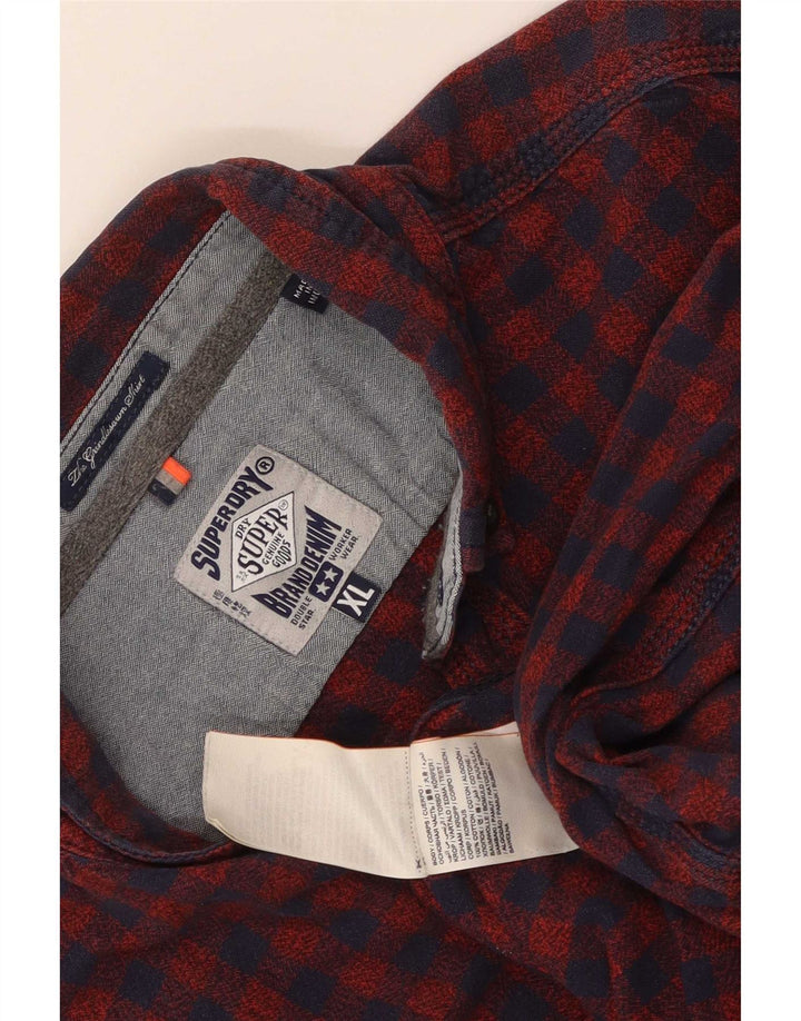 Camisa de franela Superdry para hombre XL de algodón a cuadros rojo