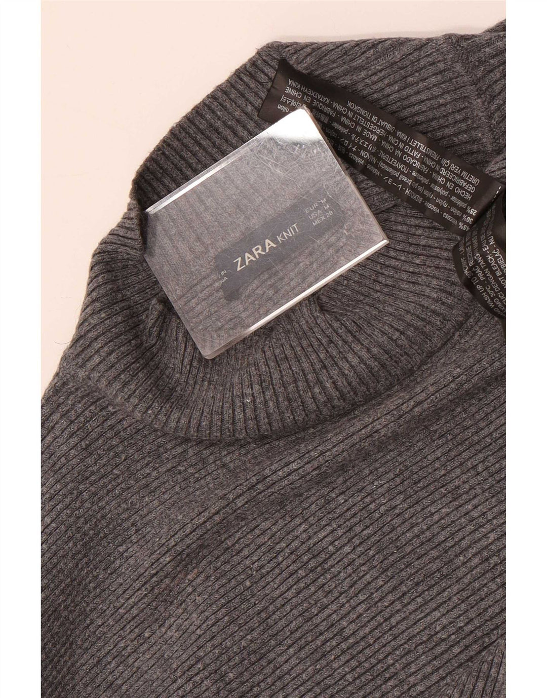 Zara Mujer Batwing Crop Turtle Neck Jumper Sweater UK 44 Gris Medio