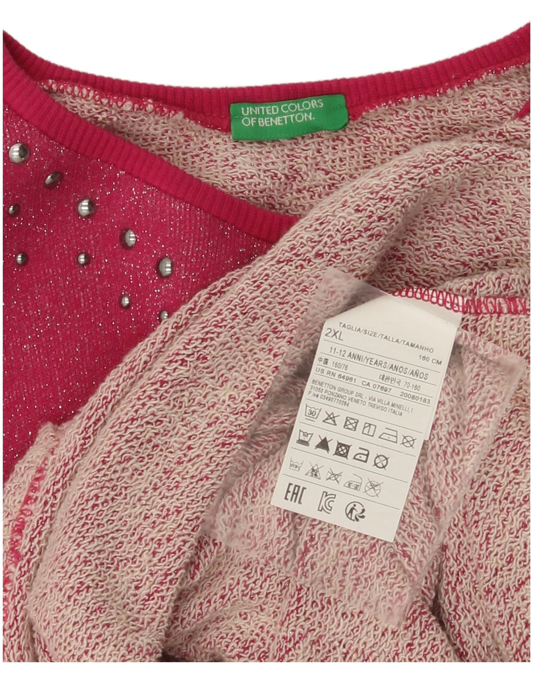 BENETTON Vestido Jersey para Niña 11-12 Años 2XL Rosa Algodón