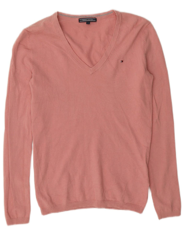 Tommy Hilfiger Suéter con cuello en V para mujer UK 6 XS Algodón rosa